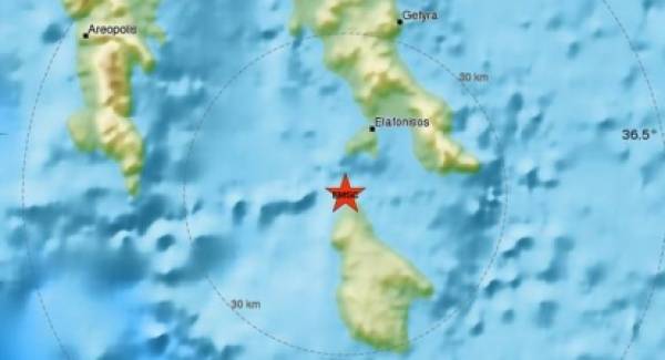 Σε μικρό βάθος ο σεισμός 3,7 στα Κύθηρα