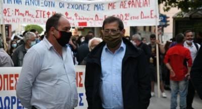 Ο Δήμαρχος Πάτρας Πελετίδης στο συλλαλητήριο του Εργατικού Κέντρου
