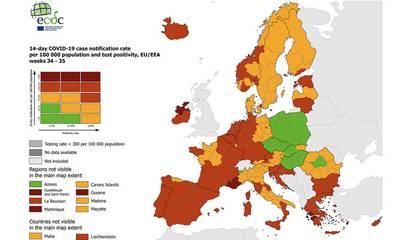 Χάρτης ECDC: Ποιες περιοχές της Ελλάδας βρίσκονται σε «βαθύ κόκκινο»