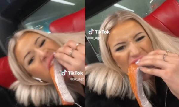 Viral: Γυναίκα έφαγε ωμό σολομό σε λεωφορείο (video)
