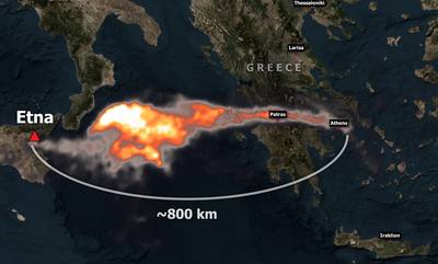 Αίτνα: Μέχρι την Πάτρα και την Αθήνα έφτασε ο καπνός μετά την έκρηξη του ηφαιστείου