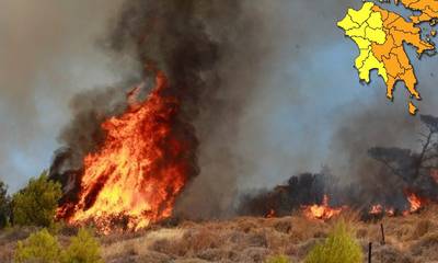 «Μυρίζει» φωτιά στην Ανατολική Πελοπόννησο - Λακωνία, Αρκαδία, Αργολίδα, Κορινθία στο πορτοκαλί