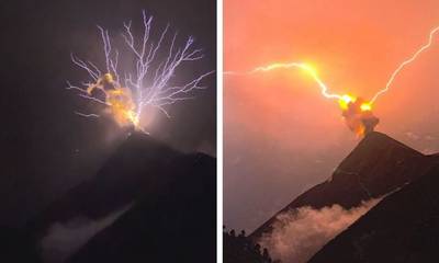 Γουατεμάλα: Η στιγμή που κεραυνός χτυπάει την κορυφή ηφαιστείου