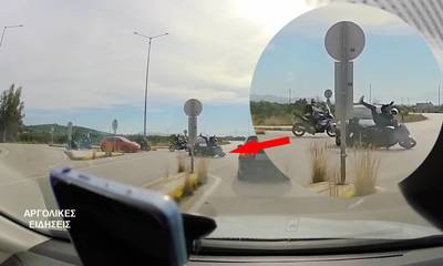 Κάμερα κατέγραψε σύγκρουση αυτοκινήτου με μηχανή στην Αργολίδα (video)