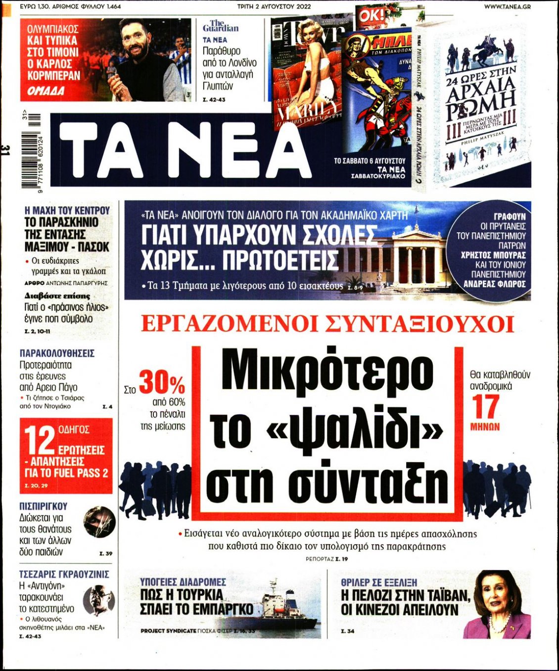 Πρωτοσέλιδο Εφημερίδας - ΤΑ ΝΕΑ - 2022-08-02