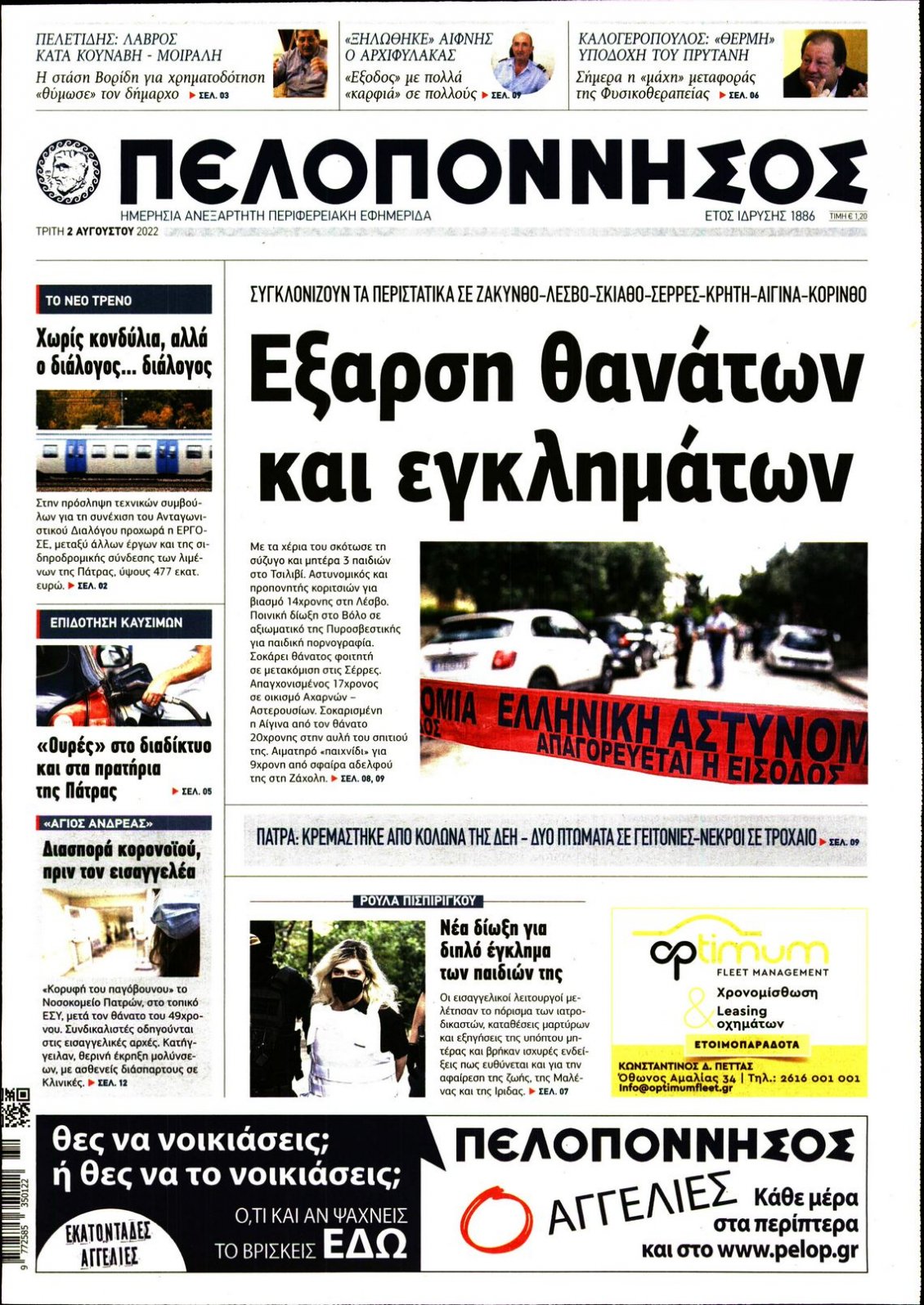 Πρωτοσέλιδο Εφημερίδας - ΠΕΛΟΠΟΝΝΗΣΟΣ - 2022-08-02