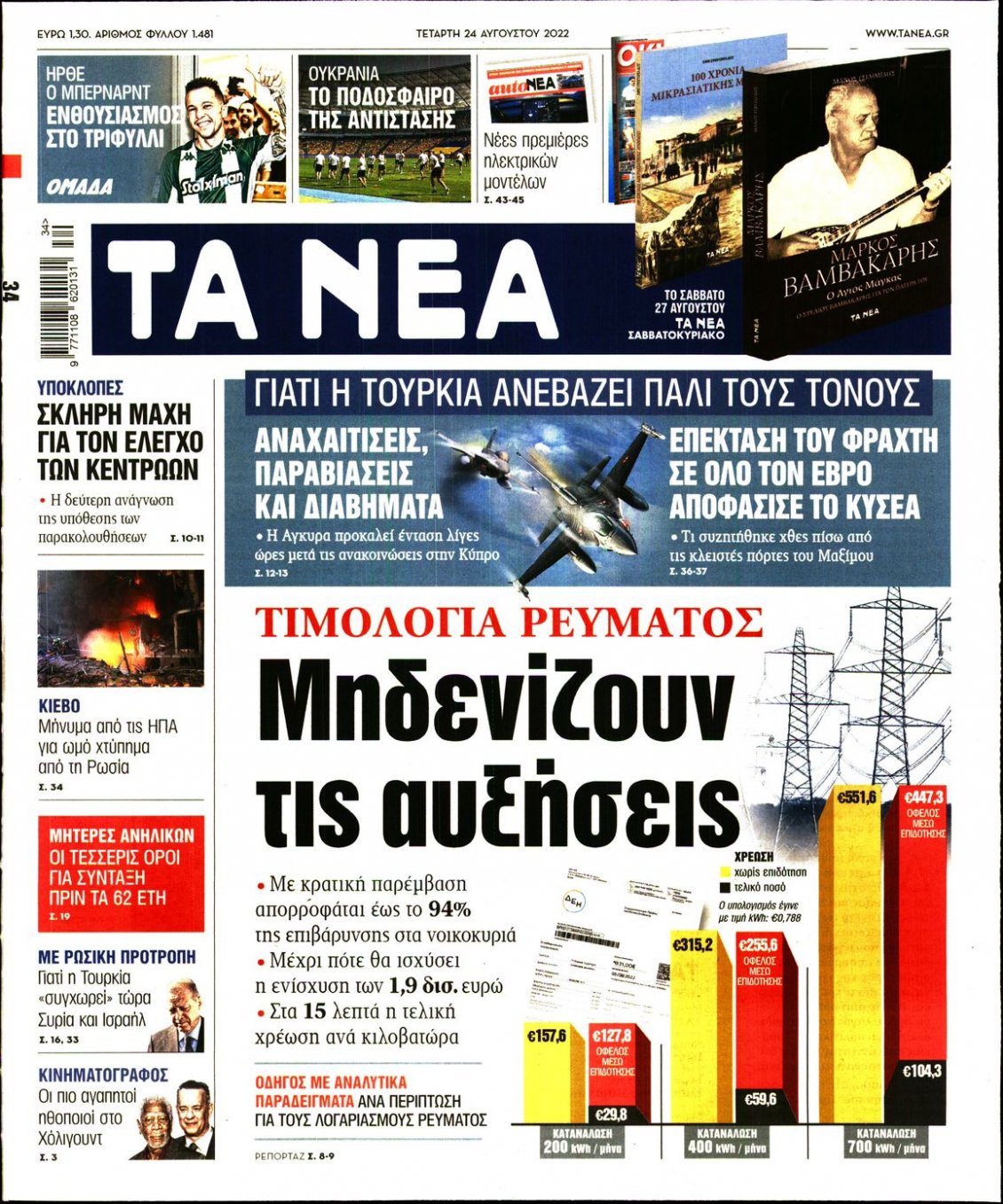 Πρωτοσέλιδο Εφημερίδας - ΤΑ ΝΕΑ - 2022-08-24