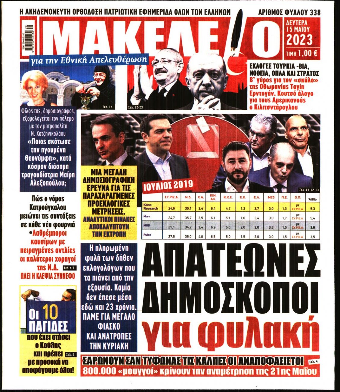 Πρωτοσέλιδο Εφημερίδας - ΜΑΚΕΛΕΙΟ - 2023-05-15