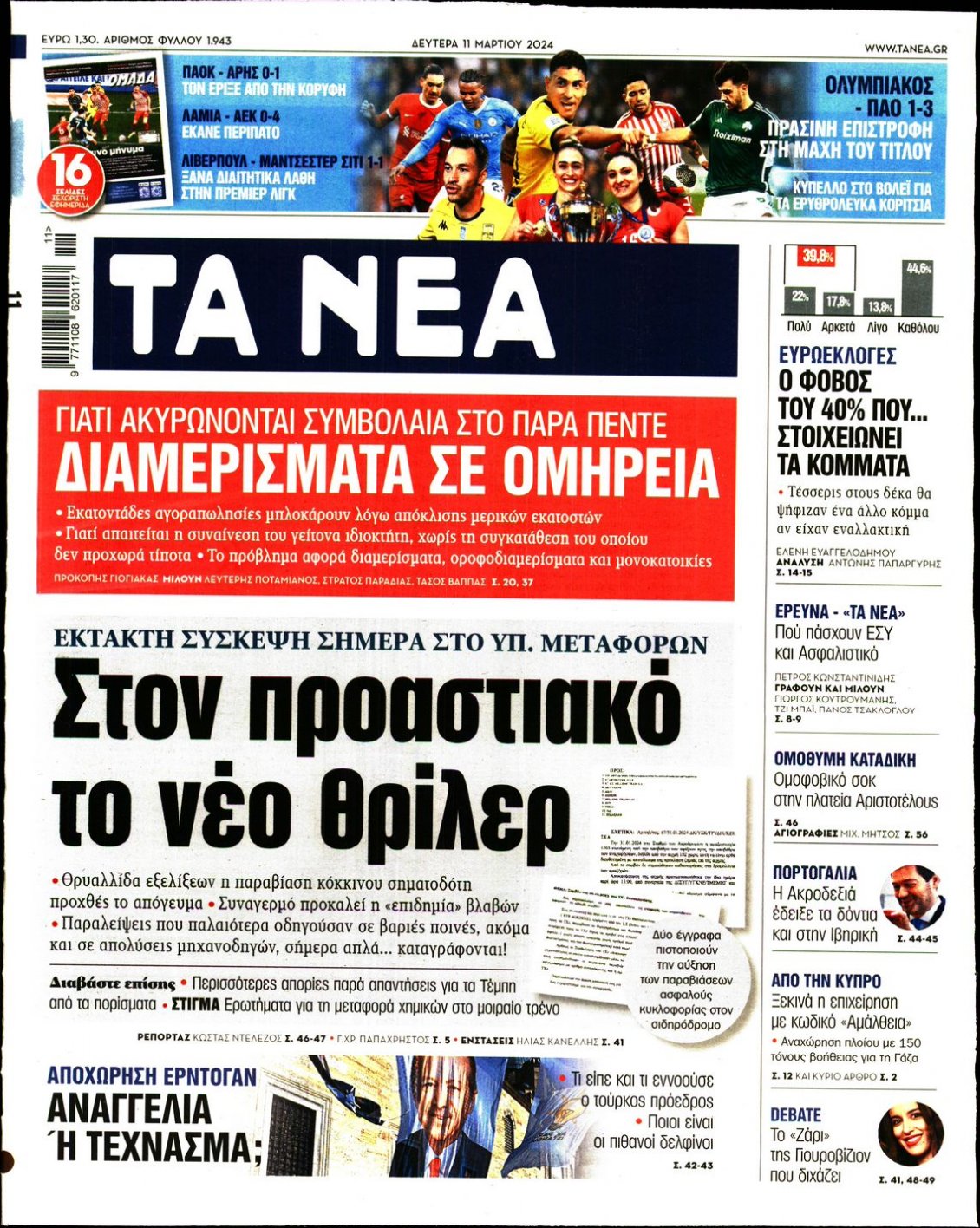 Πρωτοσέλιδο Εφημερίδας - ΤΑ ΝΕΑ - 2024-03-11